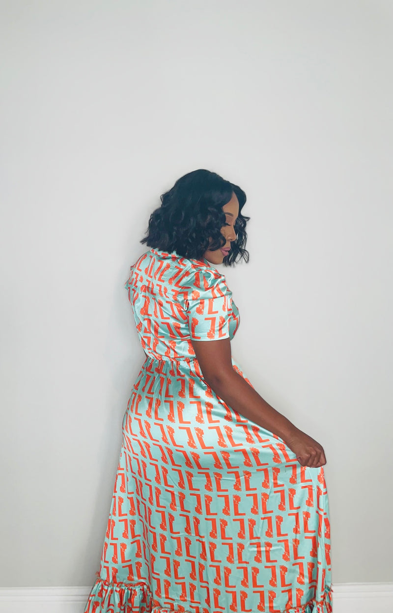 Orange and Green Silk Dress